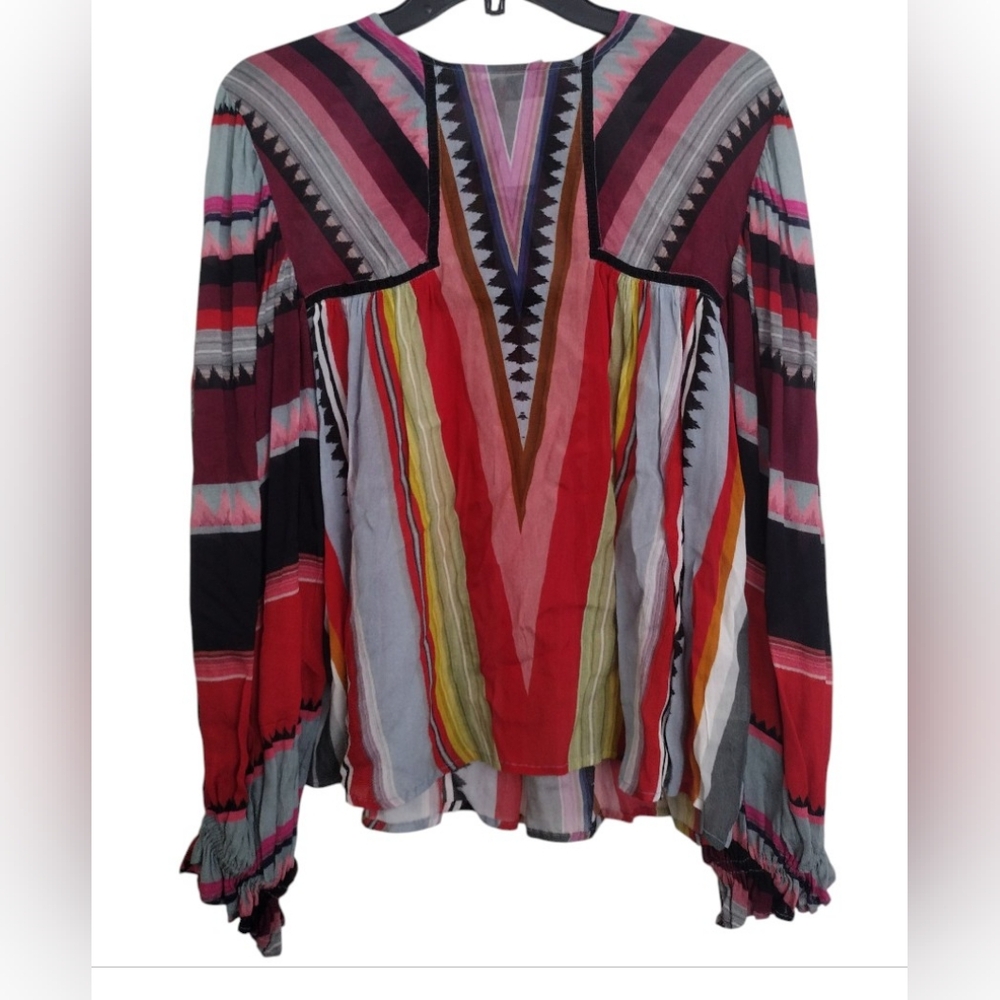 Blank London Anthropologie Multicolor Geometric Miranda Peasant Top Size XS